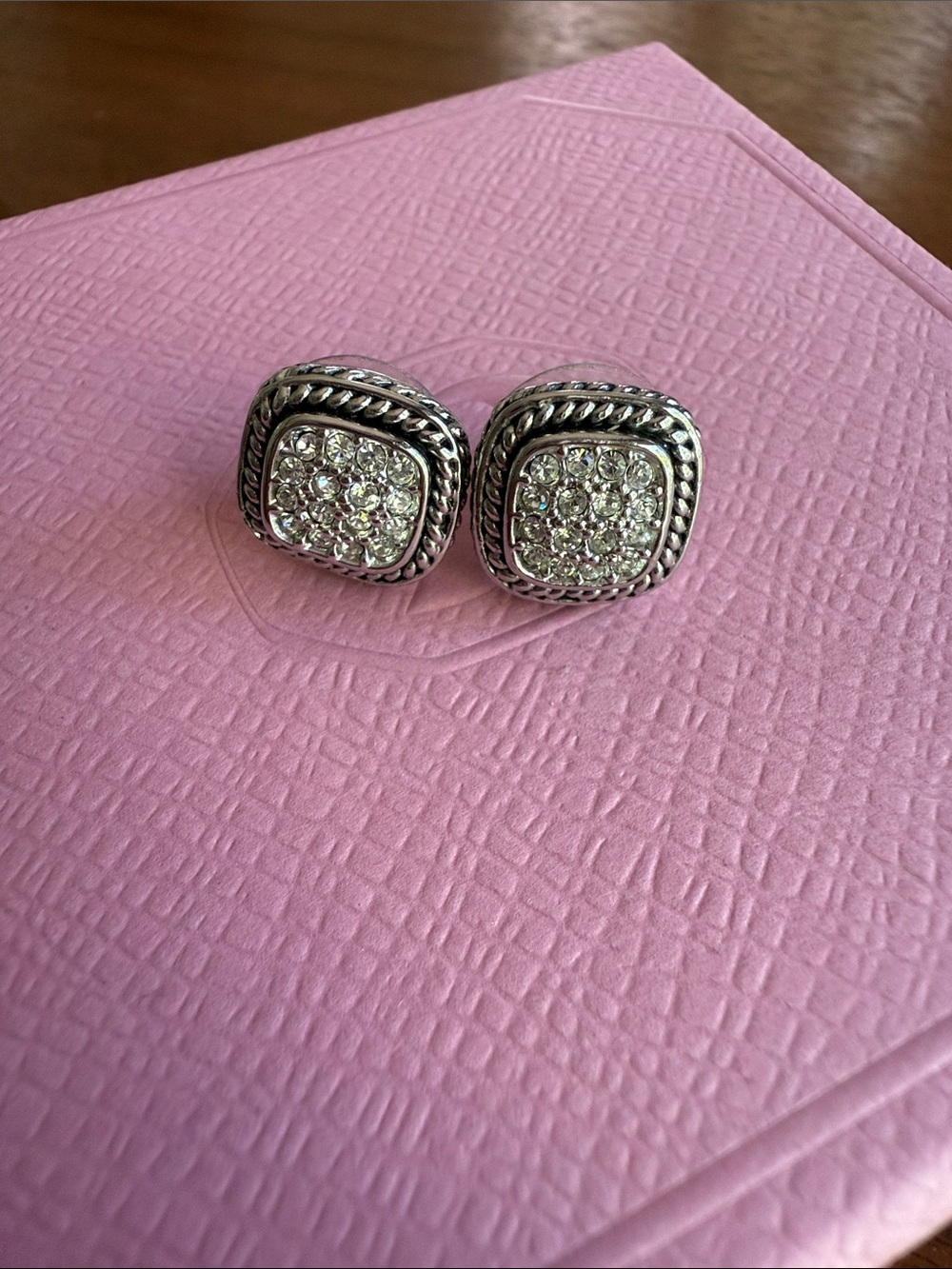 Silver-Tone Crystal Square Stud Earrings - Clear